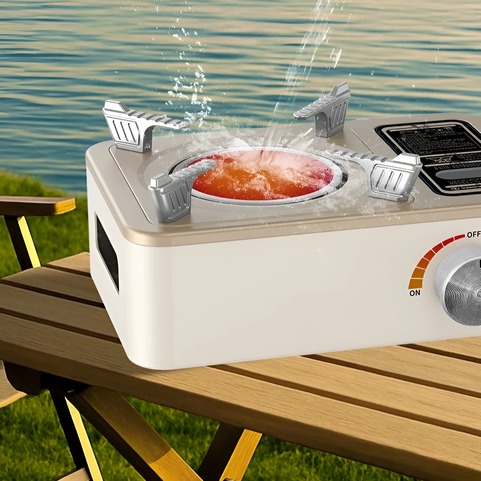 White portable infrared gas stove for outdoor cooking with windproof stainless steel construction