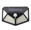 White outdoor solar garden lamp with integrated solar panel on top and LED light array.