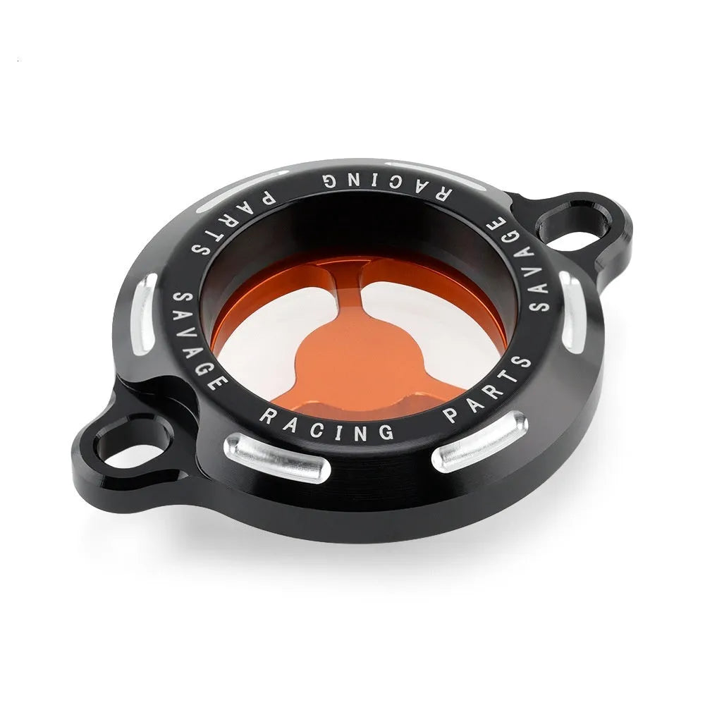 Clear aluminium oil filter cover for KTM Duke motorcycle engines