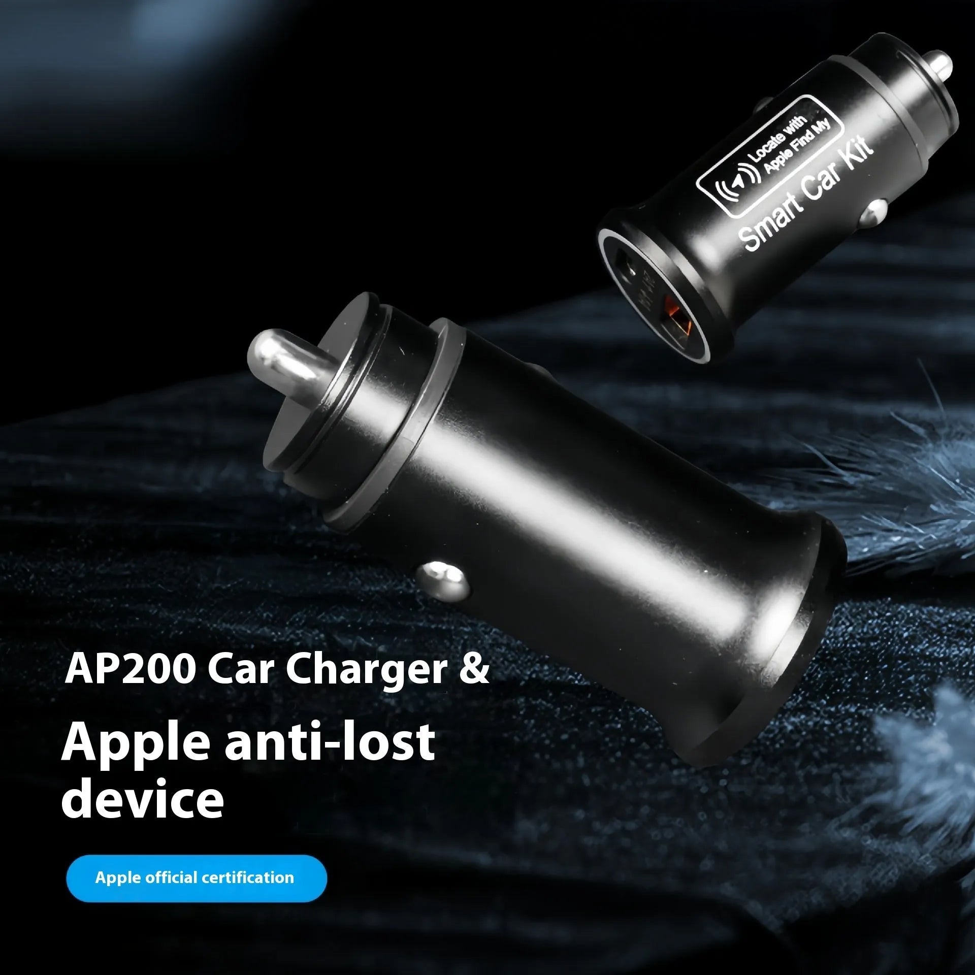 Black ABS plastic car charger GPS locator tracker unit for plugging into a vehicle's 12V socket.