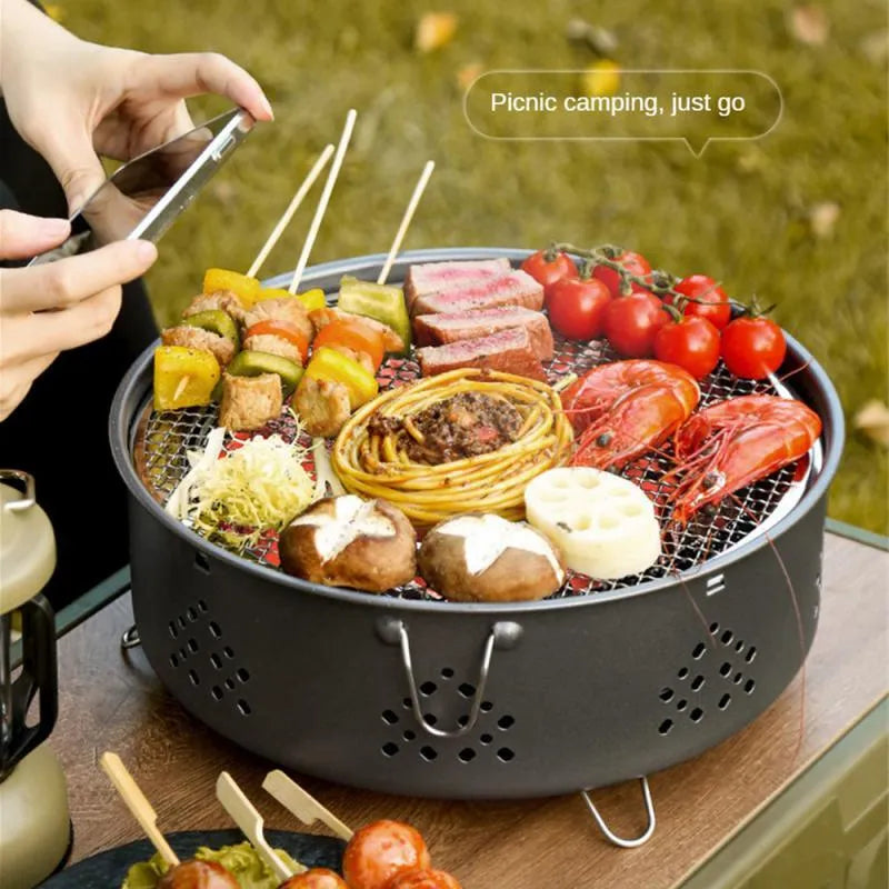 Portable stainless steel barbecue grill with detachable design and storage bag for outdoor camping