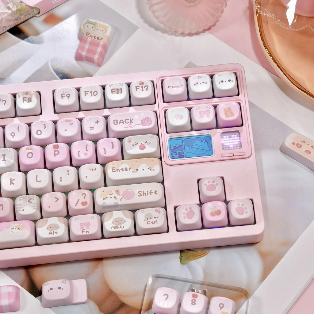 MOA Height full five-sided sublimation key cap set in pink cartoon design for MX switch mechanical keyboards