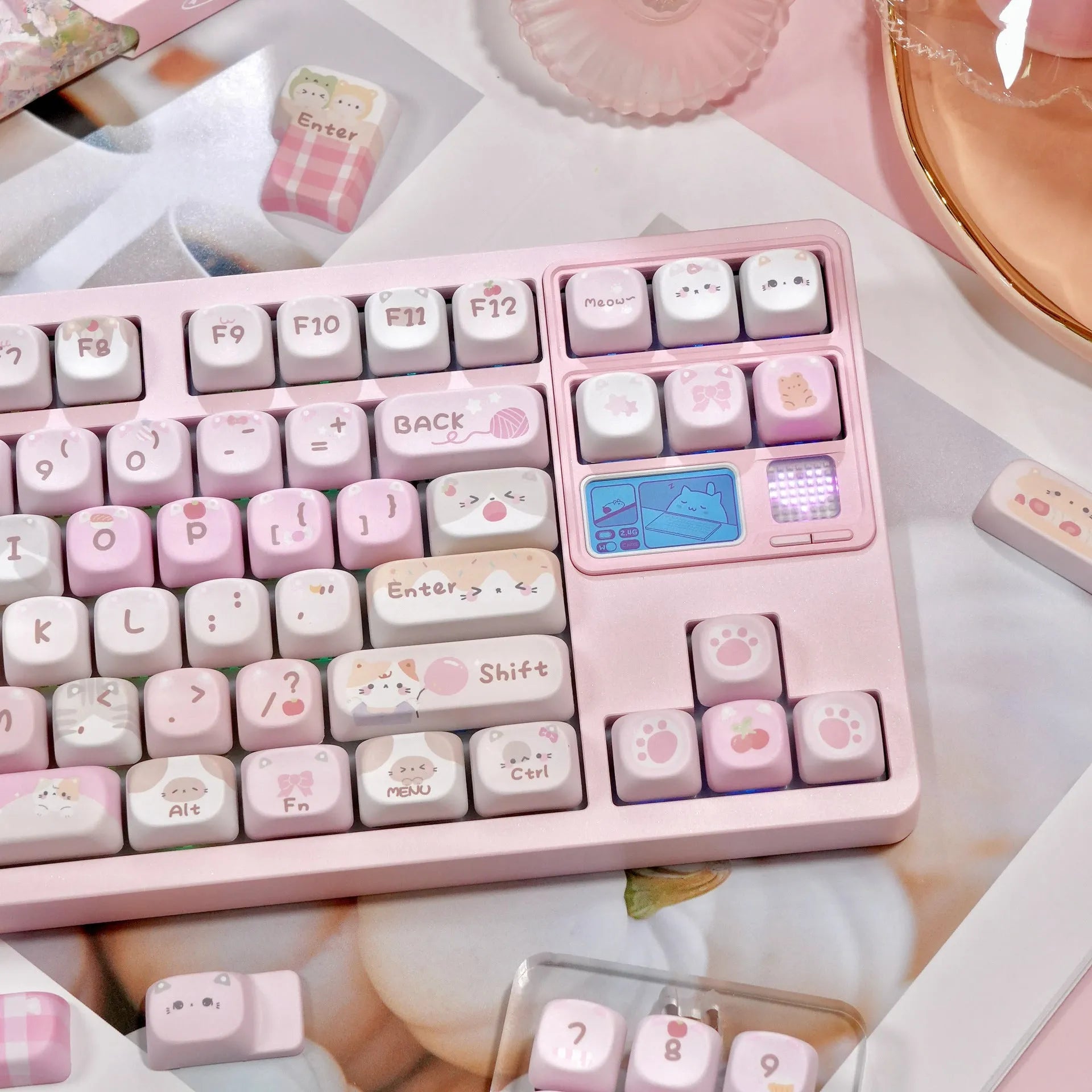 MOA Height full five-sided sublimation key cap set in pink cartoon design for MX switch mechanical keyboards