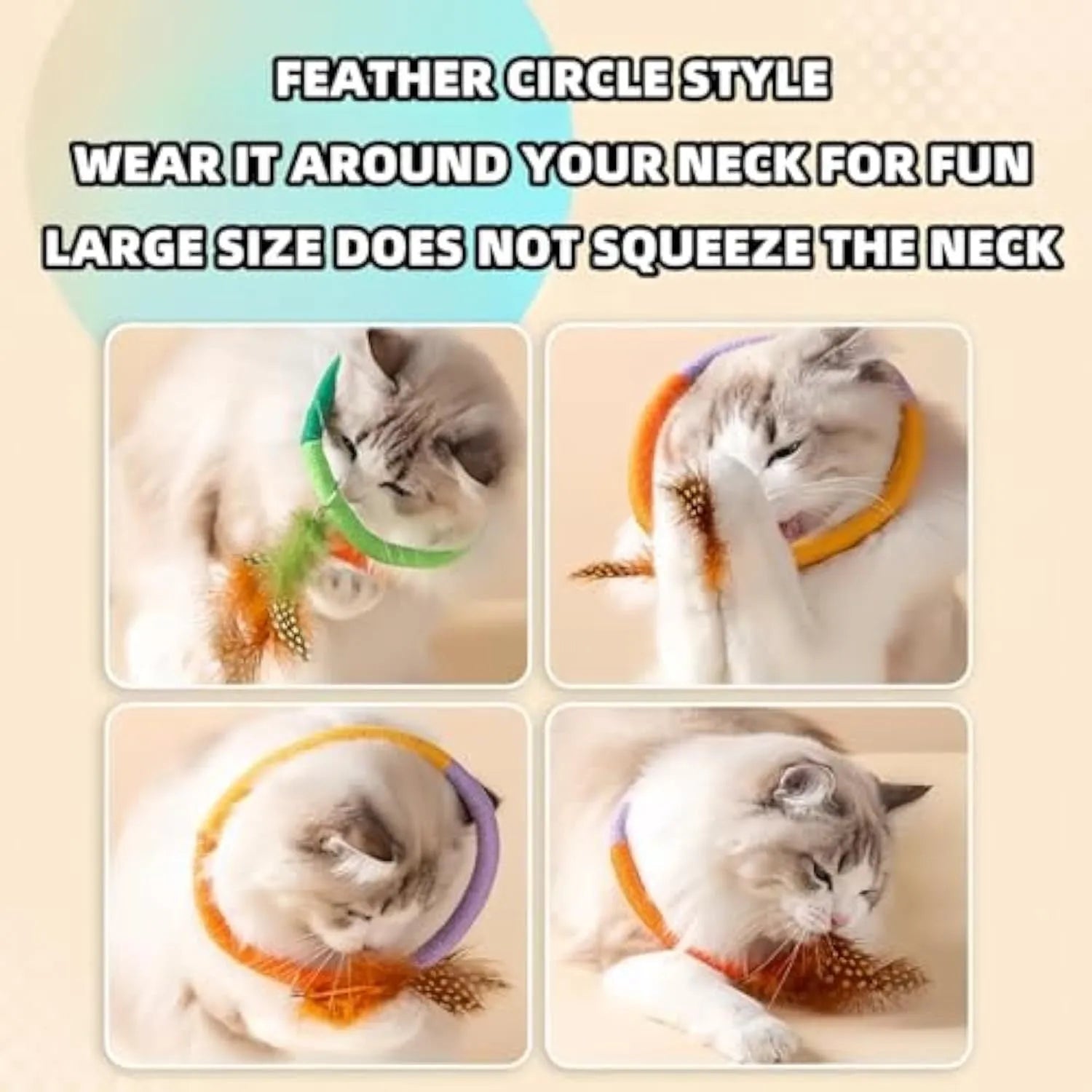 Green cotton rope circular cat toy with feather top for interactive play
