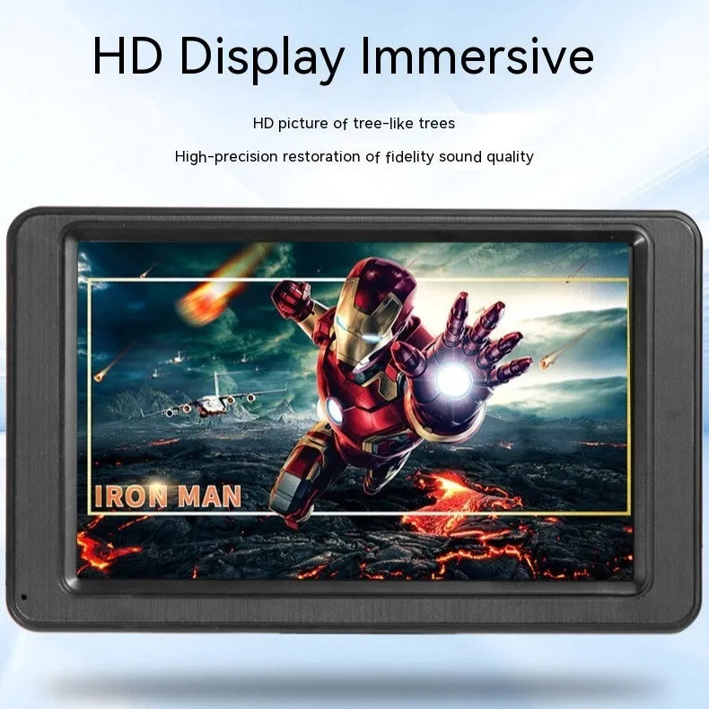 7-inch vehicle MP5 player with LCD screen and mounting bracket on black background