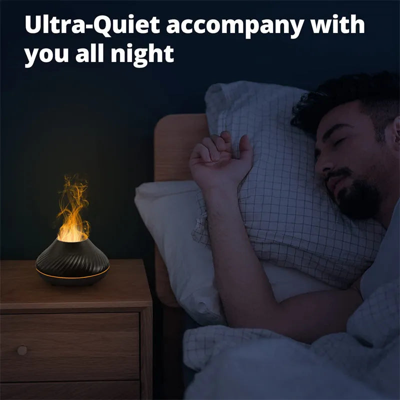 Beige volcanic flame aroma diffuser with LED lighting and mist output