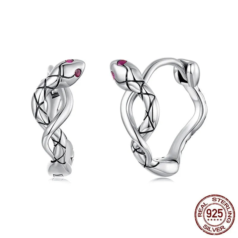 S925 sterling silver snake ear clip earrings in retro animal design for women