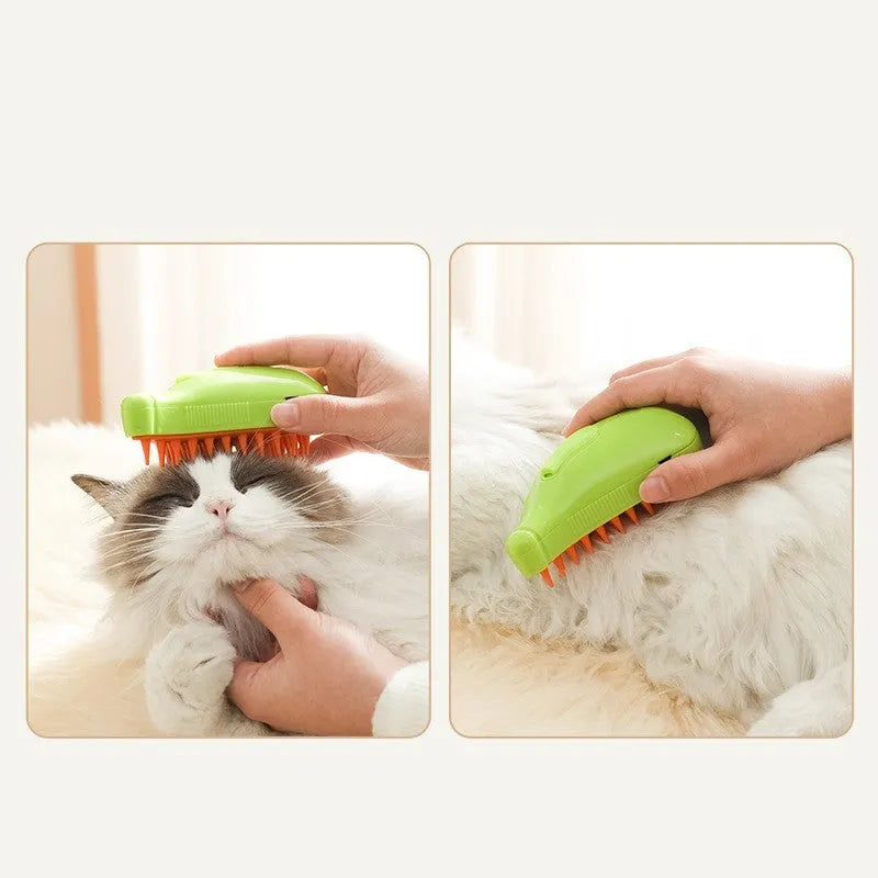3 in 1 pet steam brush in green with comb head for cats and dogs grooming