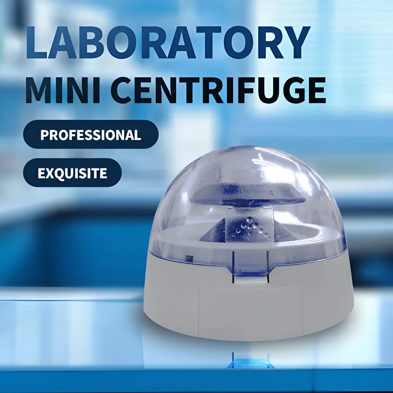 Mini laboratory centrifuge with compact benchtop design measuring 157mm × 170mm × 120mm