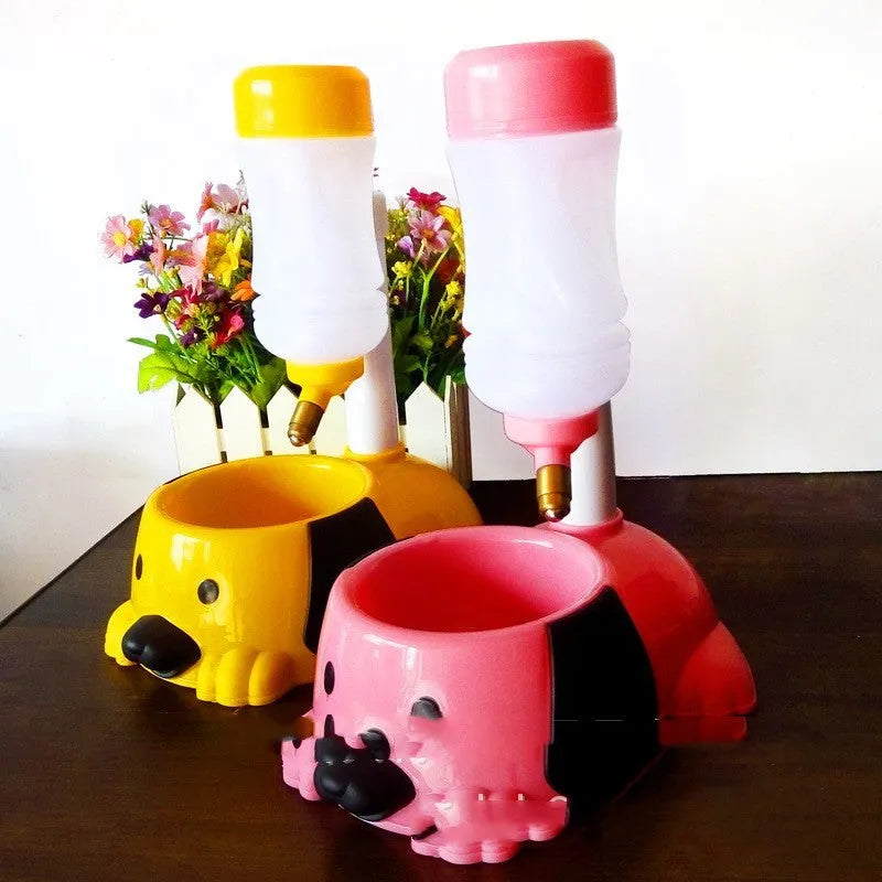 Adjustable pet drinking bowl with rod lift mechanism in blue colour showing height adjustment