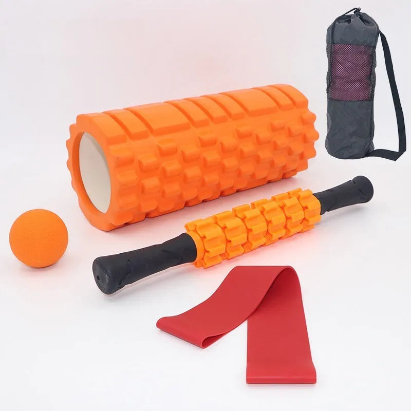 Black 33cm foam roller set with massage shaft and gear massage bar stick for fitness and health massage