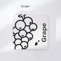 Square notebook with embossed fruit cover design showing 14.5cm dimensions and thickened paper pages
