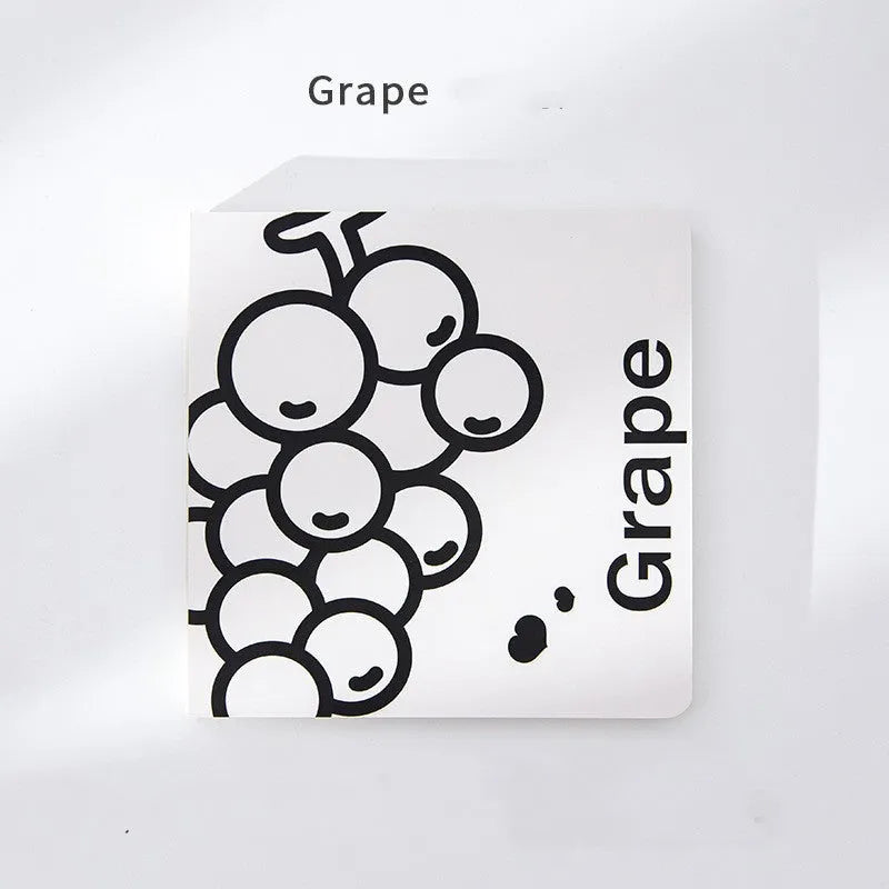 Square notebook with embossed fruit cover design showing 14.5cm dimensions and thickened paper pages