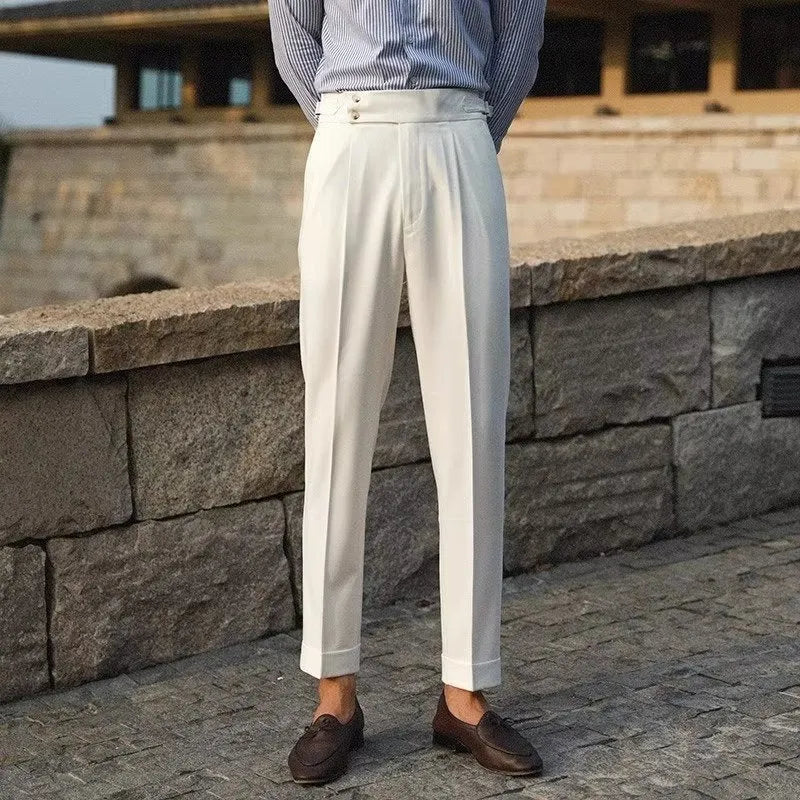 Slim fit straight leg suit trousers in polyester blend fabric for business formal wear