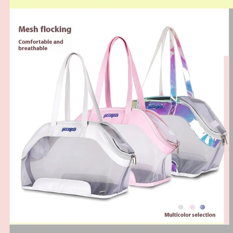 Leather cat outing carry bag in a solid colour with 25 litre capacity.