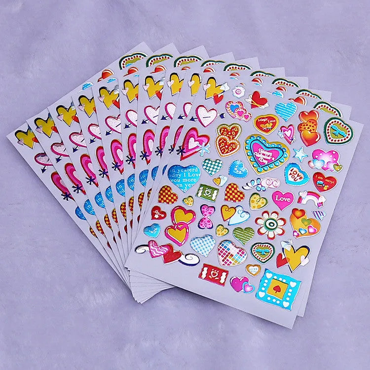 Waterproof plastic heart reward stickers with gold gilding and cartoon designs, 100-piece pack