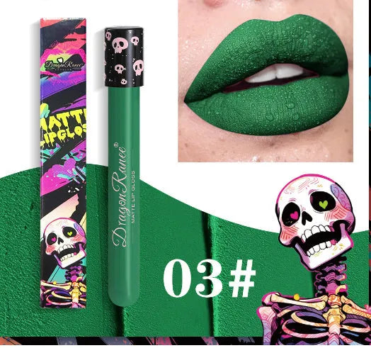 Halloween DR160 skull test tube lip gloss with waterproof matte formula in 12 shade options