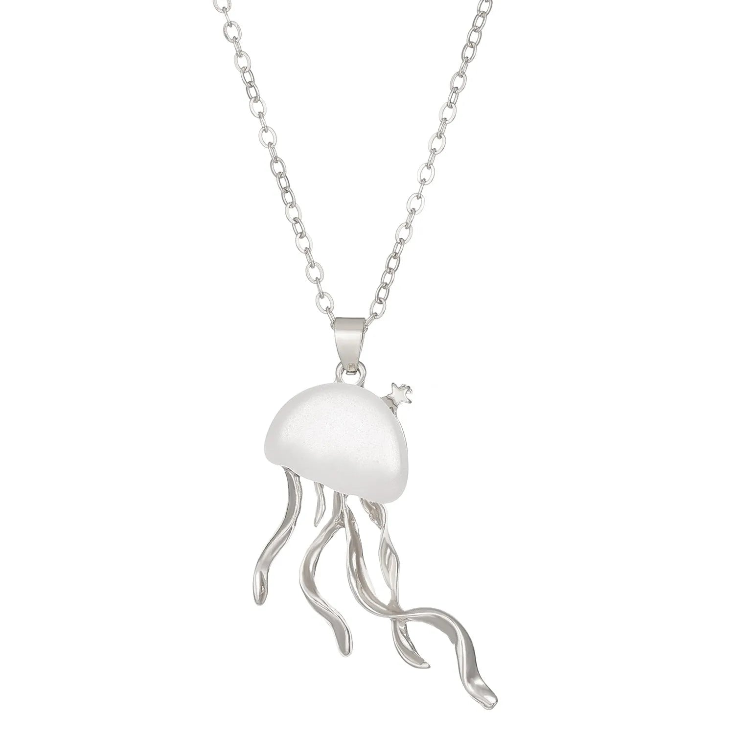 Alloy jellyfish tassel necklace for women with electroplating finish, 5 colour options, includes earrings