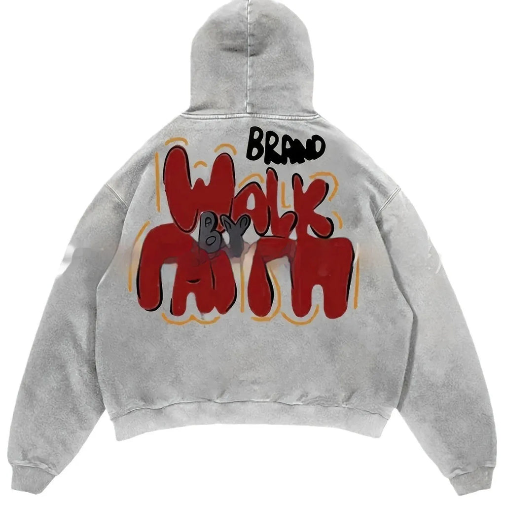 Granny Grey women's hoodie with vintage-style letter print on the front.