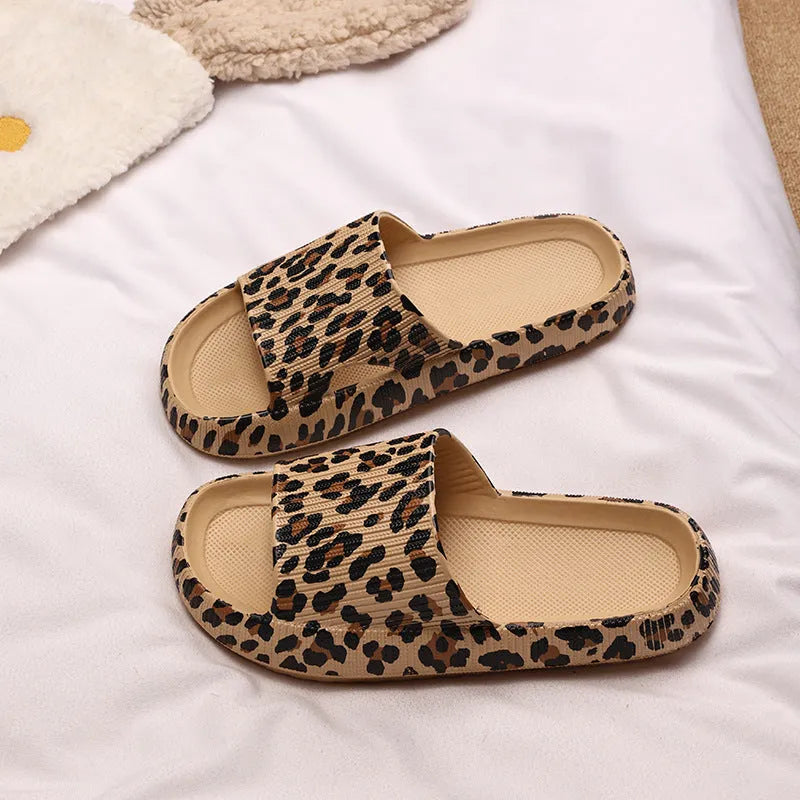 Women's leopard print EVA slippers with thick sole in multiple colour patterns