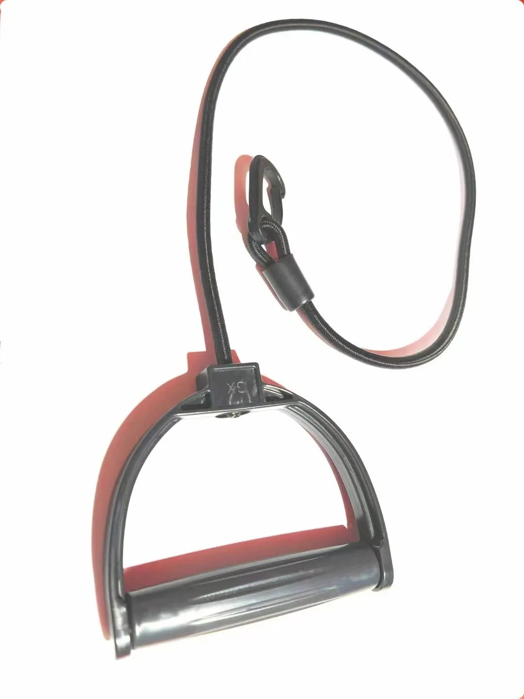 Power Plate treadmill drawstring accessory with sponge rubber handle in black and red on white background
