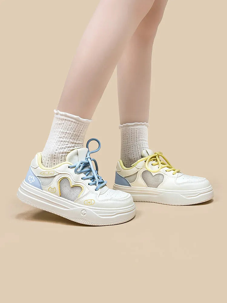 Korean style mesh sneakers in Meow Rabbit Sea Salt Cheese colour with lace-up closure