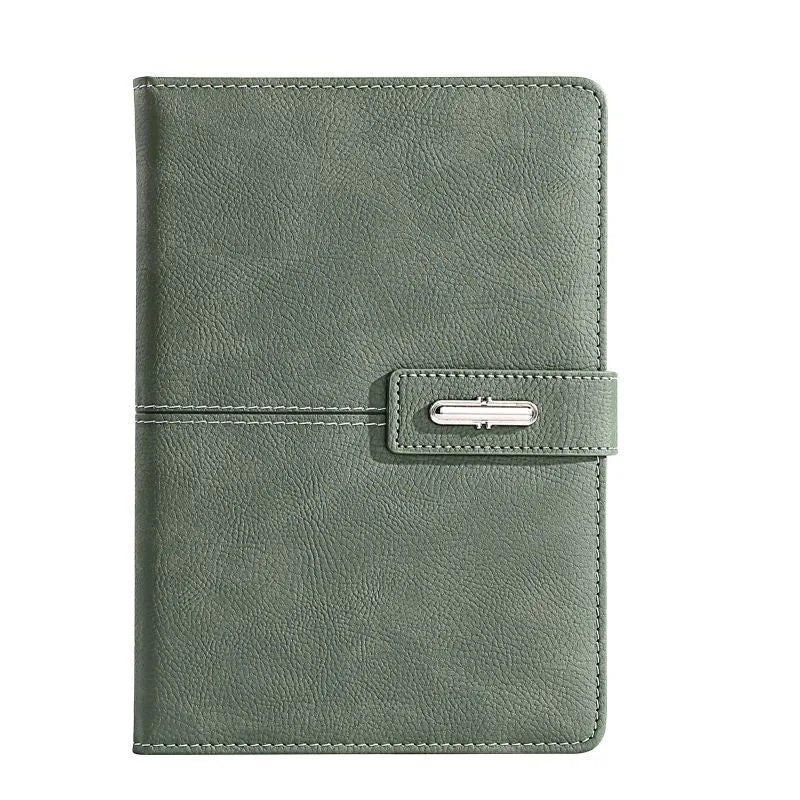 A5 notebook with PU leather cover in multiple colour options showing wood-free paper pages