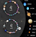 Two natural stone beaded bracelets with zodiac charms on a stretch cord, shown in a selected star sign style.