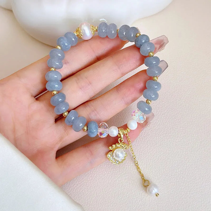 Natural aquamarine pearl healing bracelet with adjustable design for women