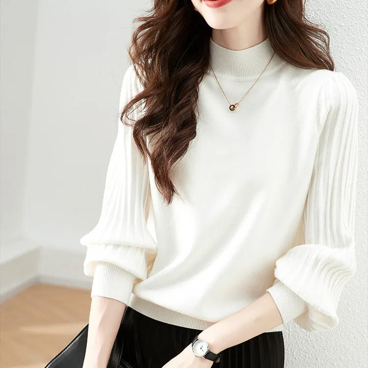 Slim fit half turtleneck shirt in apricot with sunken stripe detail on the front.