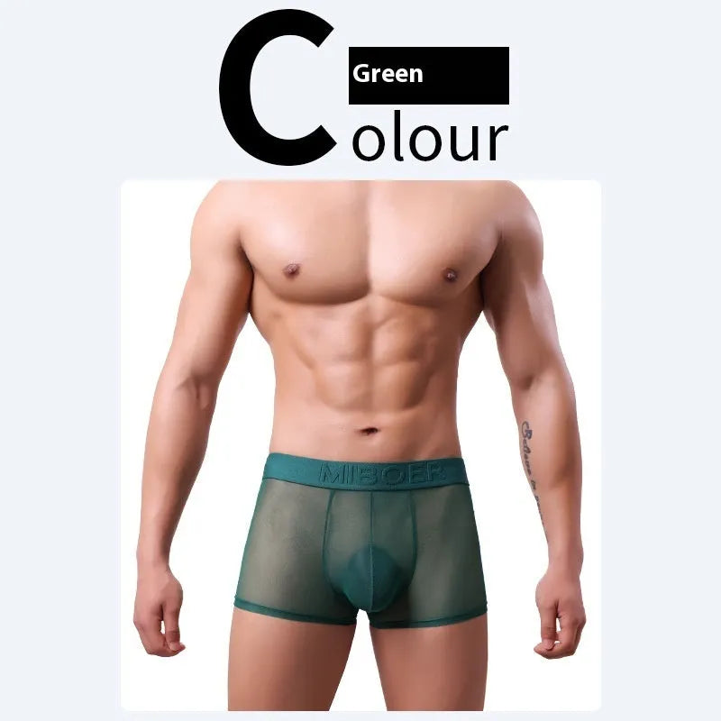Men's thin invisible boxer briefs in six colour options with quick-dry polyester fabric