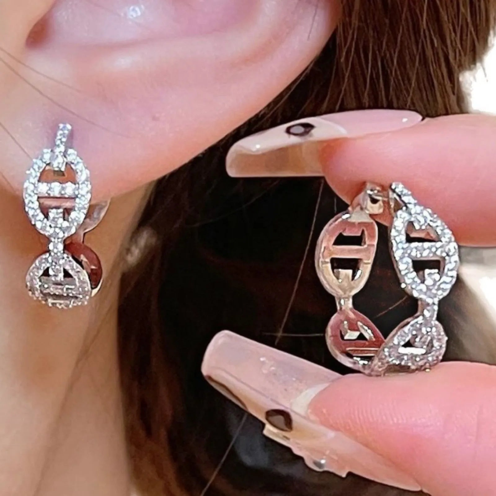 Ladies diamond light luxury earrings in copper with silver, gold, and rose gold electroplated finishes