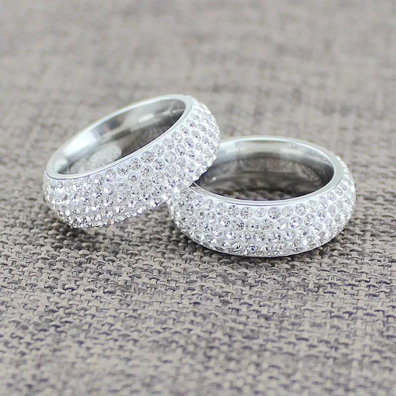 Titanium steel ring with diamond finish, U-shaped band, silver colour, starry sky style, ring size 10
