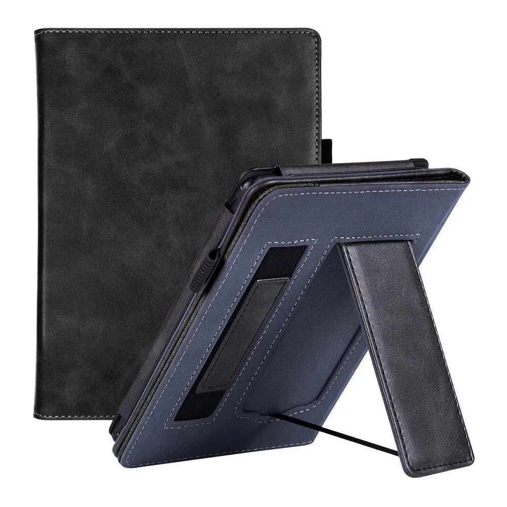 Kindle Paperwhite leather case with integrated wrist strap in a choice of colours including black calfskin.