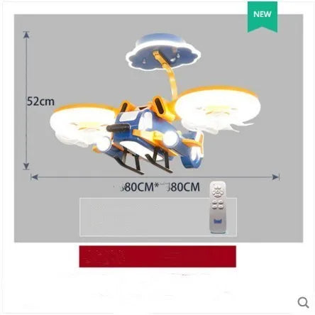 Modern ceiling fan light with yellow and blue acrylic shade and metal blades for large bedrooms