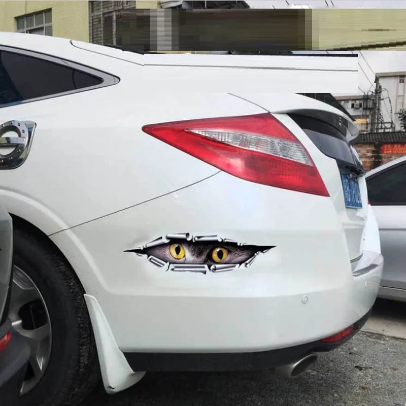 3D Tiger Eye and Eagle Eye design car bumper sticker on PVC measuring 10x35 cm.