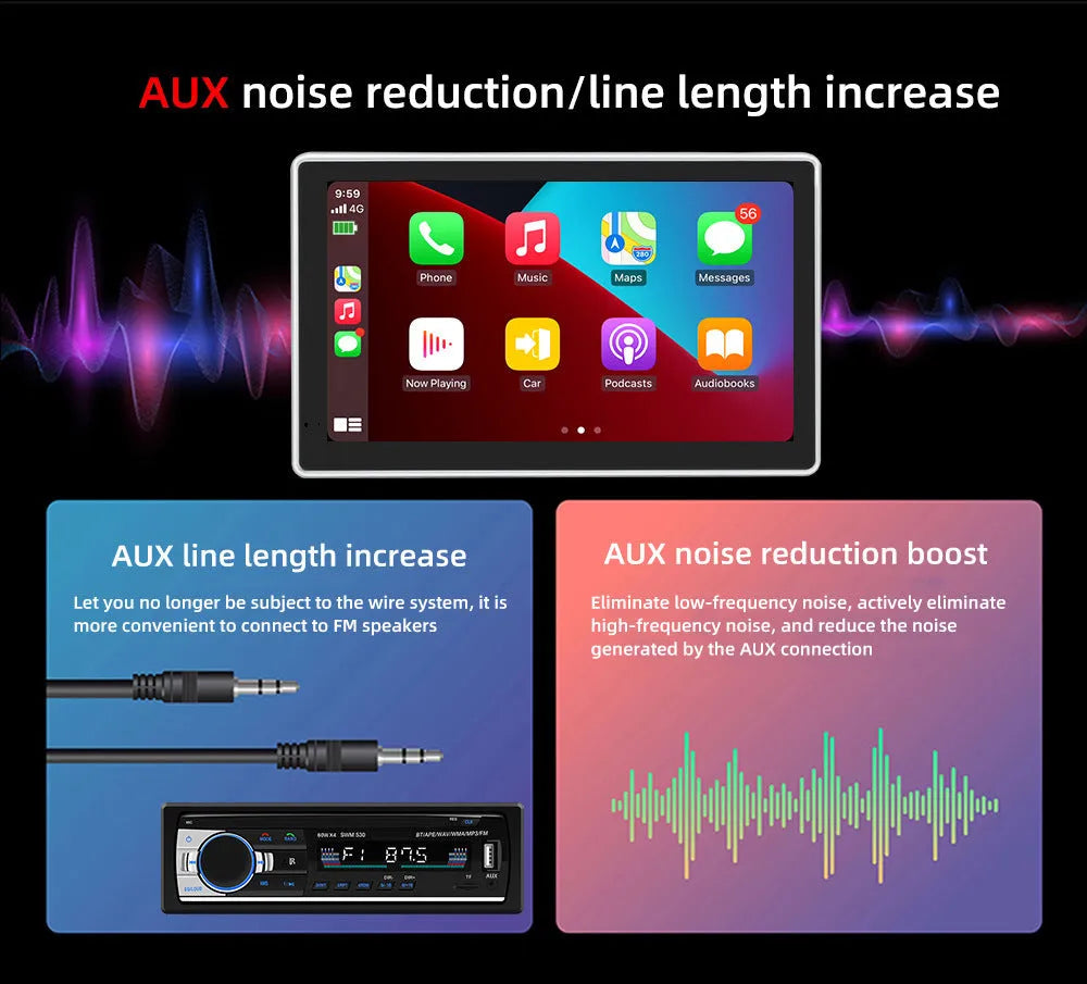 7-inch black wireless CarPlay dash camera with touch screen and wide-angle lens