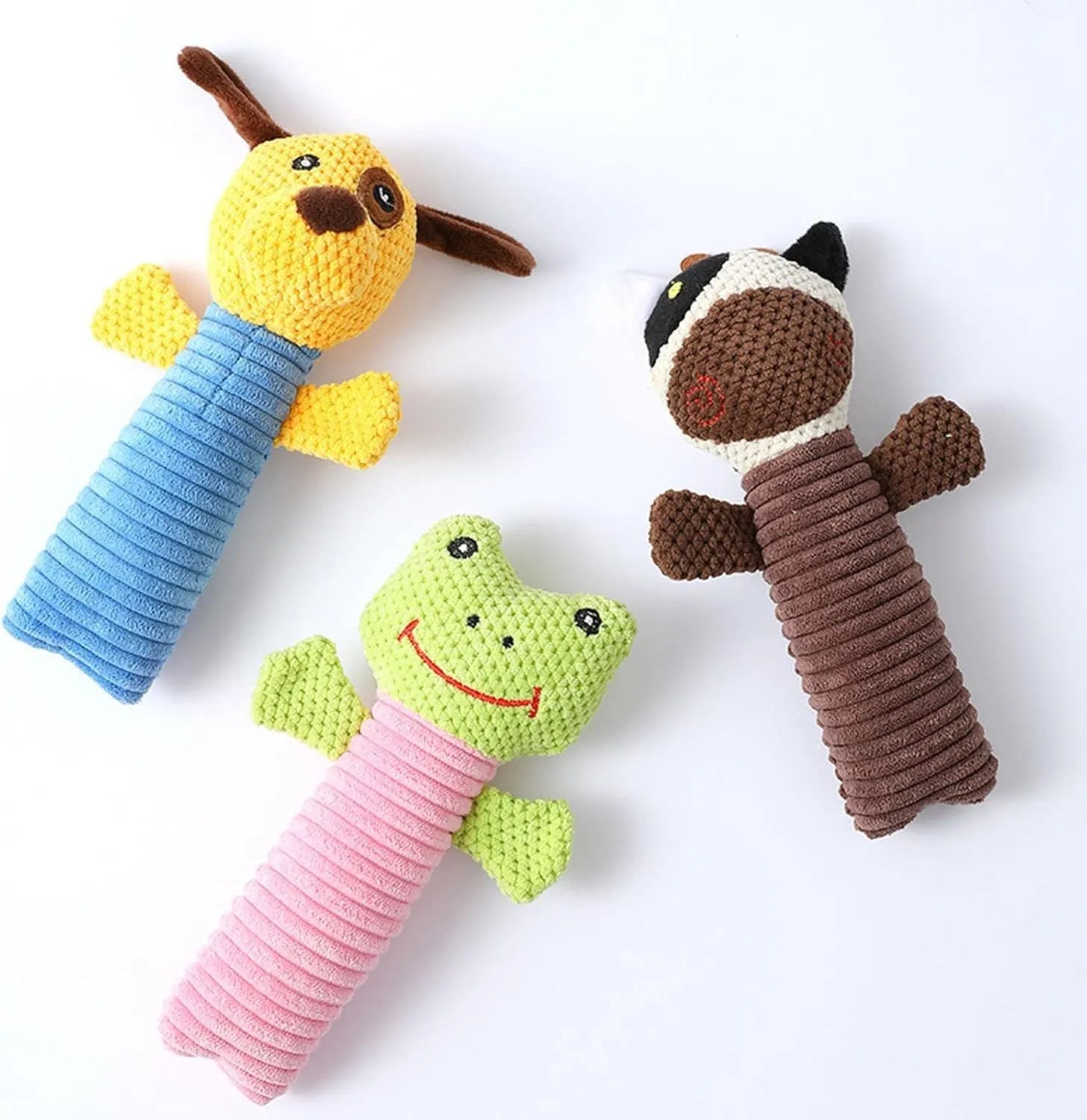 Squeaky plush dog chew toy in animal shape with cleaning massage texture
