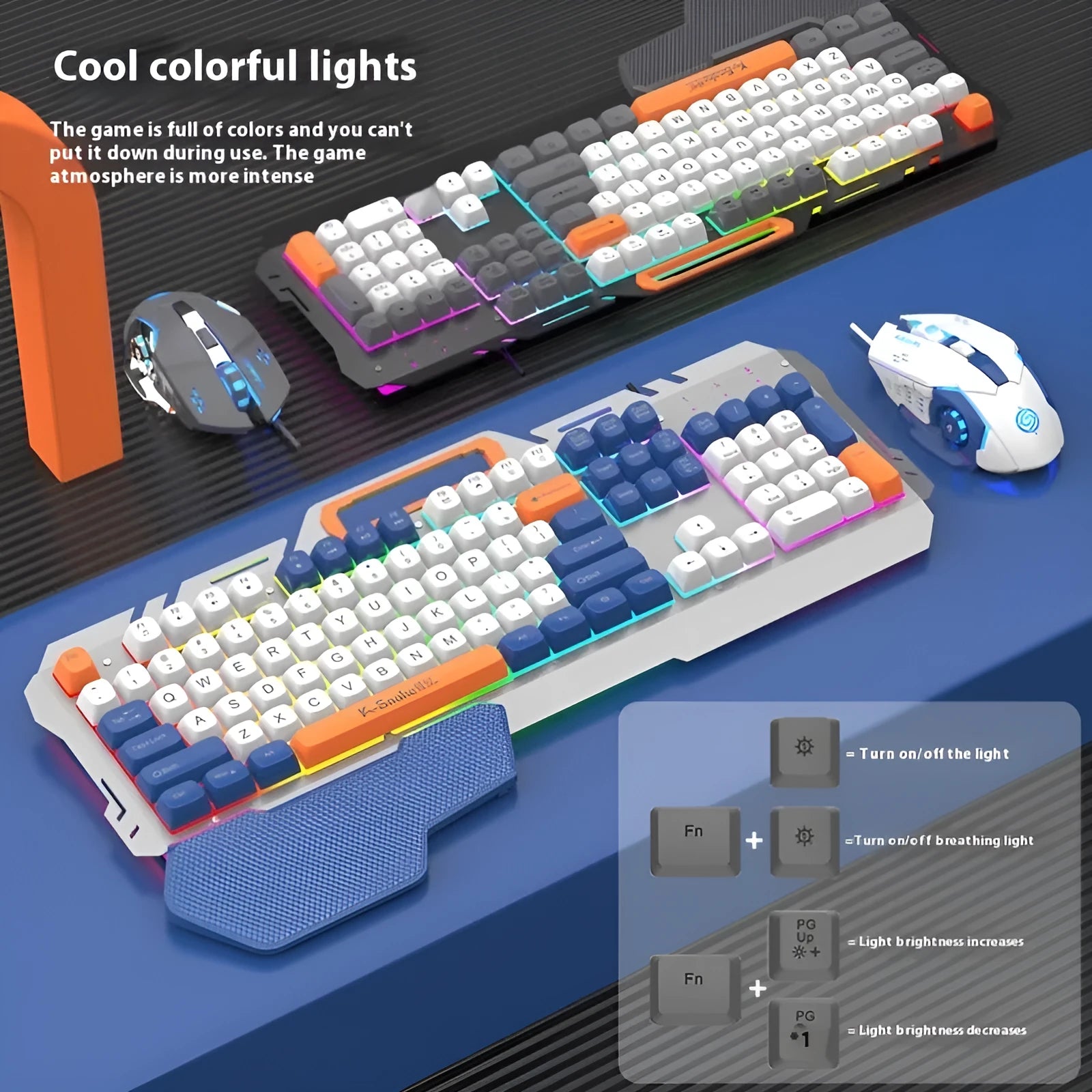 Wired gaming keyboard and mouse combo bundle with blue backlight illumination