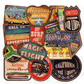 36 piece retro beach sticker pack with surfing and travel designs measuring 6-10cm with matte finish