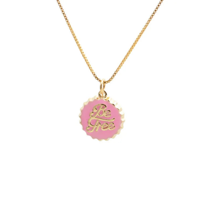 Gold plated bottle cap pendant on a copper chain necklace in multiple colour options.