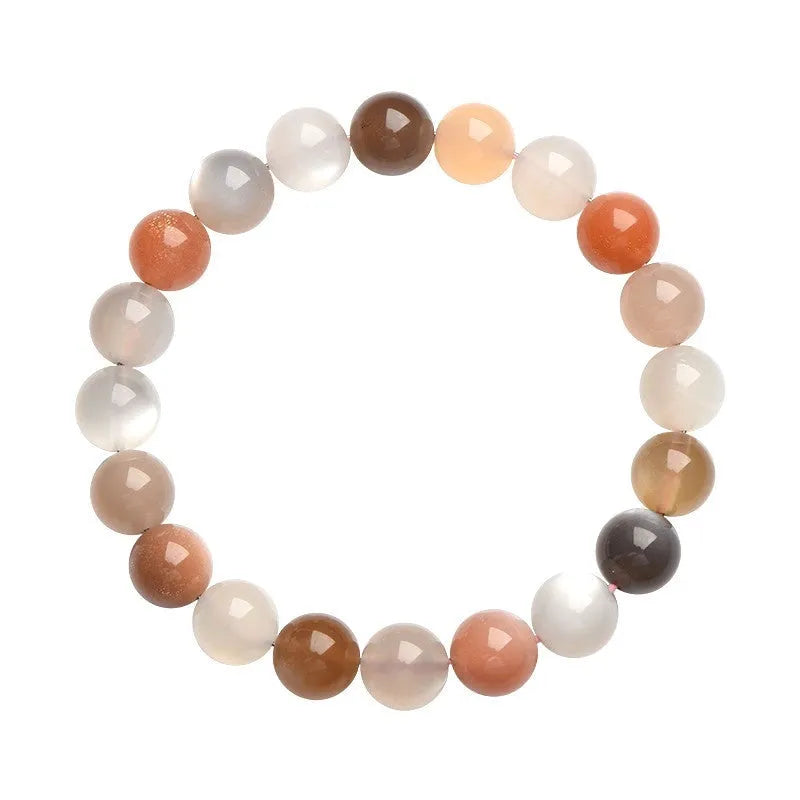 Moonstone bracelet with colourful natural moonlight patterns, 8mm single circle construction