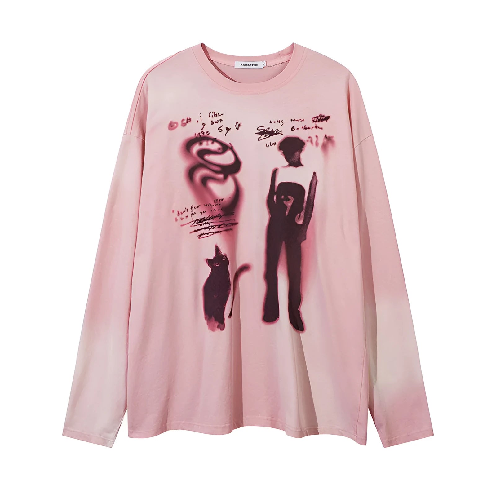 Women's loose dark grey cotton pullover top with letter pattern and drop shoulder sleeves