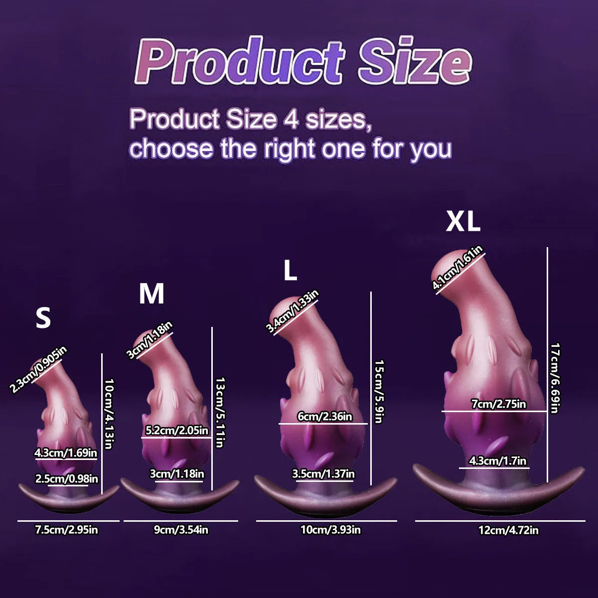 Liquid silicone adult masturbator in black, gold, or purple colour with S, M, L, XL size options