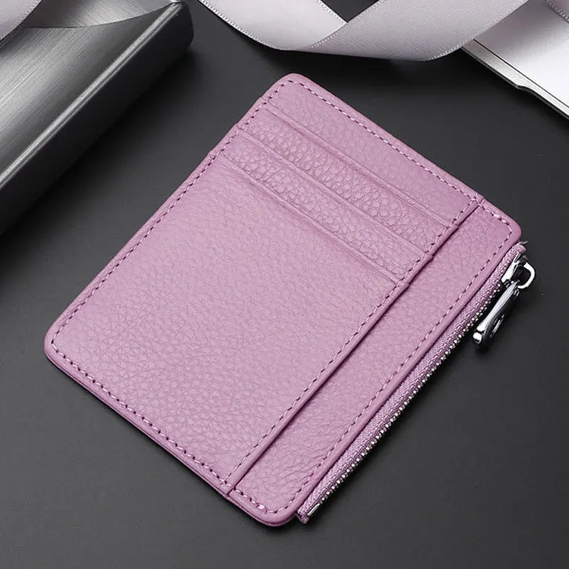 Genuine first layer cowhide leather card holder in solid colour with polyester lining, daily configuration