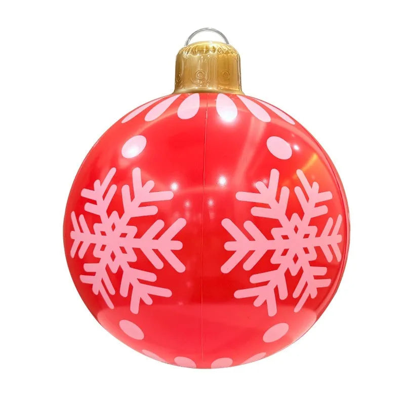 Large red inflatable Christmas ball with flash function and hand pump for garden decoration