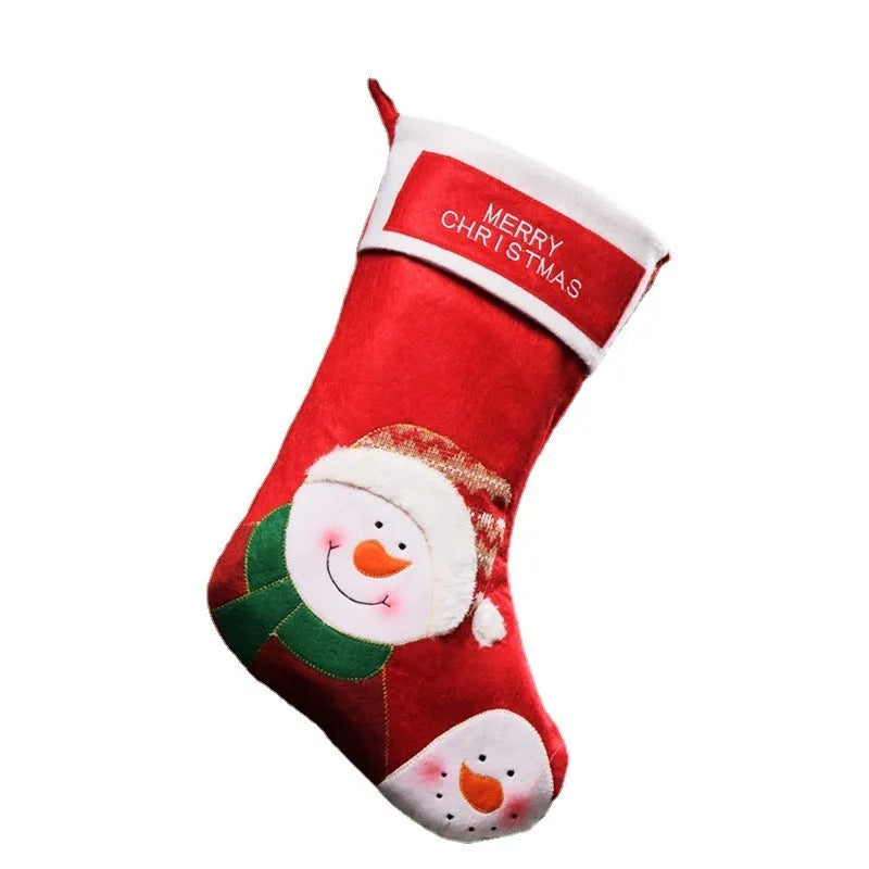 American-style non-woven fabric Christmas stocking decoration in Elk, Old Man, or Snowman design.
