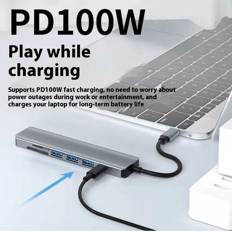 Type-C 7-in-1 expansion dock with HDMI port, three USB 3.0 ports, and a 15cm connecting cable.