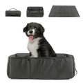 Portable dog travel bed in black, 3-in-1 carrier mat and cushion with collapsible design and carry handle
