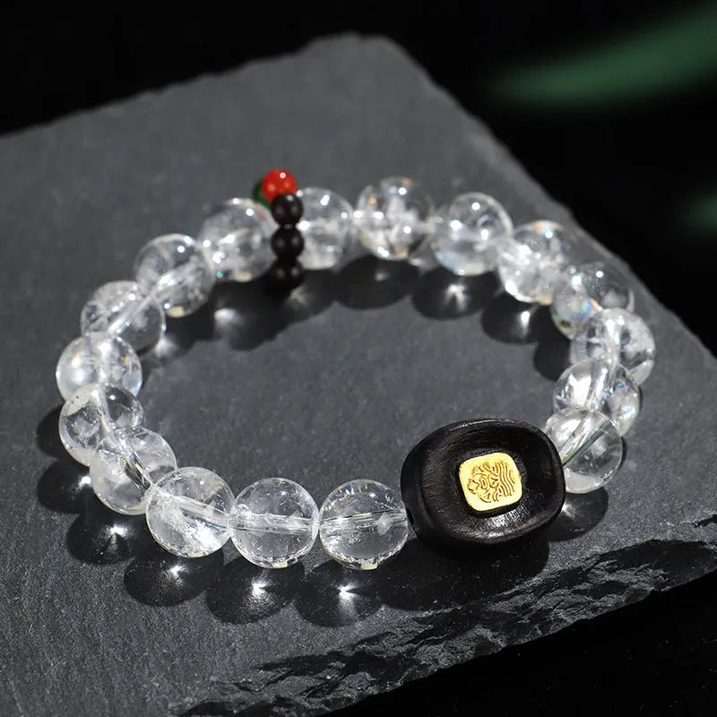 Handmade natural white crystal ebony five warp bracelet showing ethnic style design